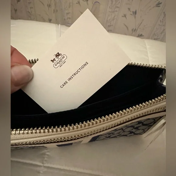 Coach Signature Denim Wristlet with Leather Trim - Picture 10 of 11